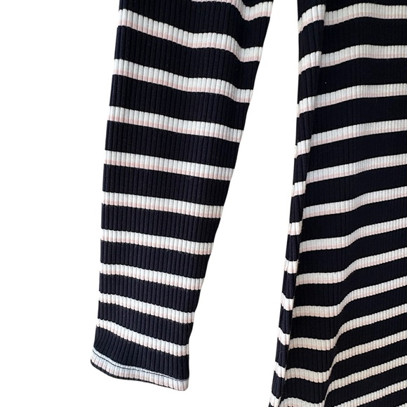 LOFT | NWOT BLACK WHITE PINK STRIPED MIDI DRESS LONG SLEEVED | SIZE: 6 - Picture 4 of 10